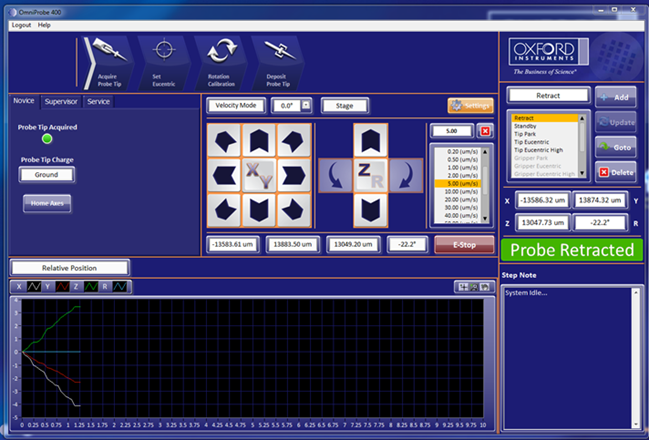 OmniProbe software used to control the nanomanipulator